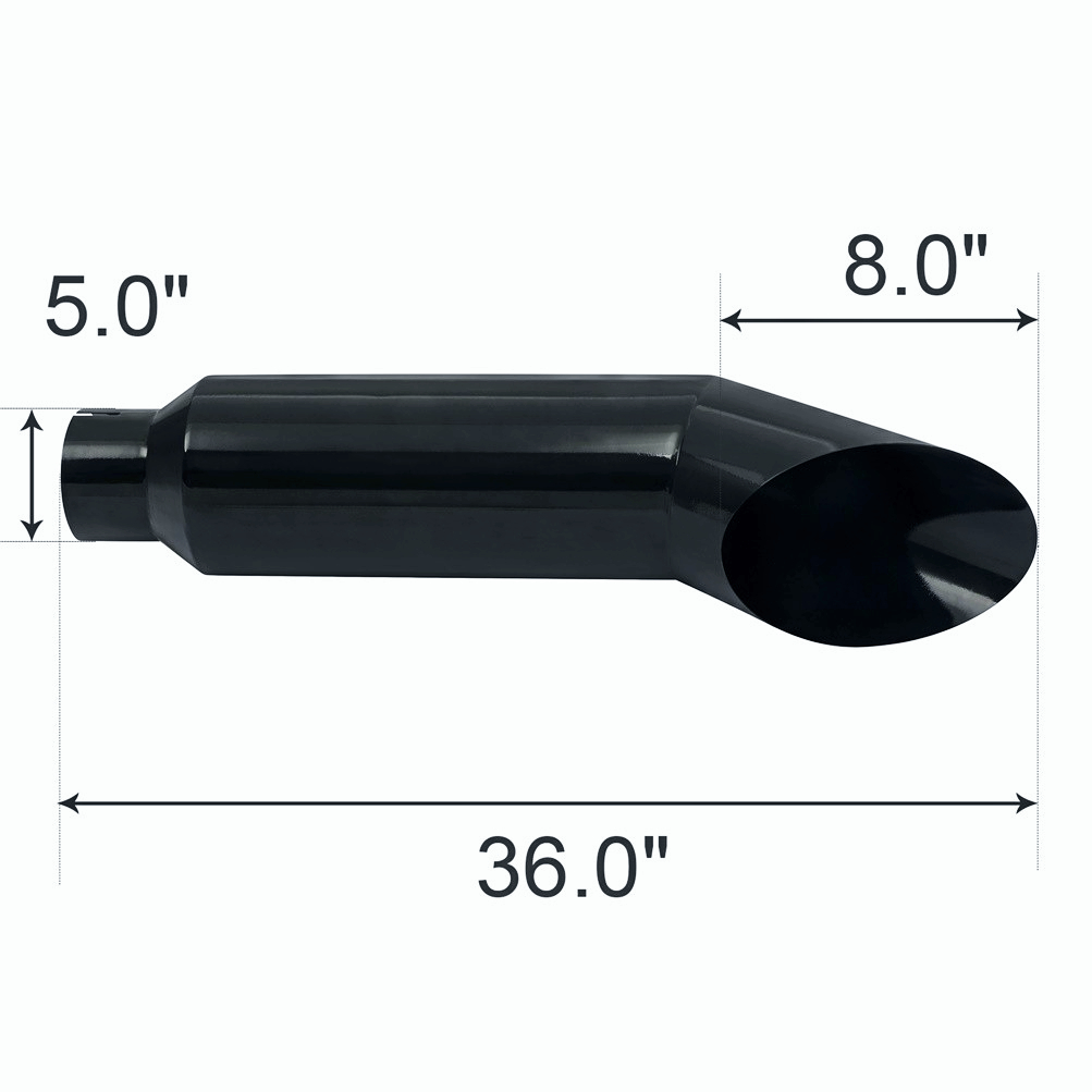 Miter Black 5" Inlet 8"Outlet 36" Long Diesel Smoker Exhaust Stack Tip Angle Cut Exhaust Tailpipe