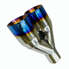  2X Blue Burnt Exhaust Duo Slant Tip Polished Stainless Steel 2.5In 3.5Out