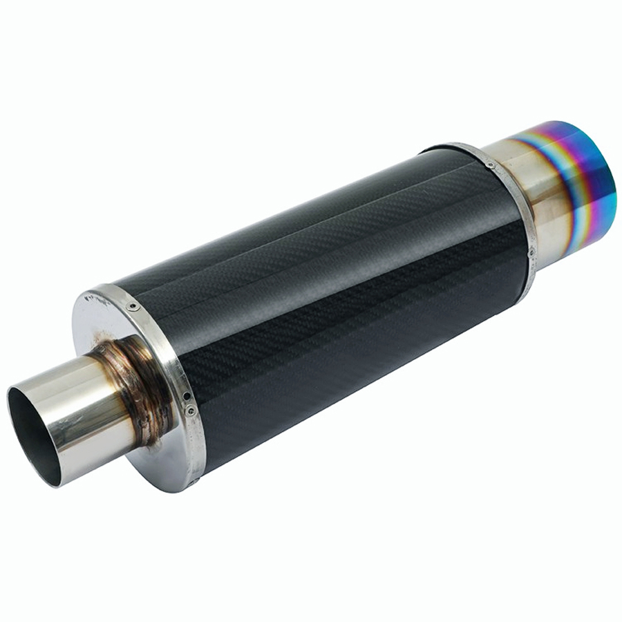 4" Rainbow Burnt Tip Carbon Fiber Weld-On 2.5'' Inlet Exhaust Tips Stainless Steel Muffler Universal 1