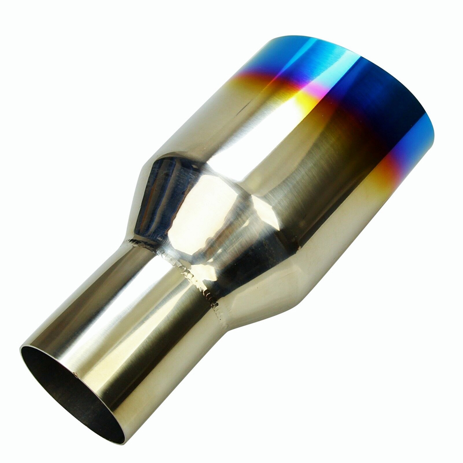  2.5In 4Out Polished Stainless Exhaust Single Layer Slant Tip Blue Burnt New