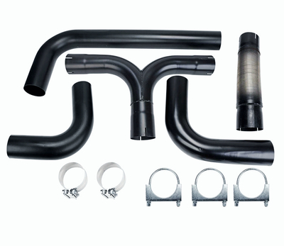 Universal 5" Black Turbo Dual Smoker Diesel Exhaust Stack T Pipe System Kit Ford Exhaust Down Pipe