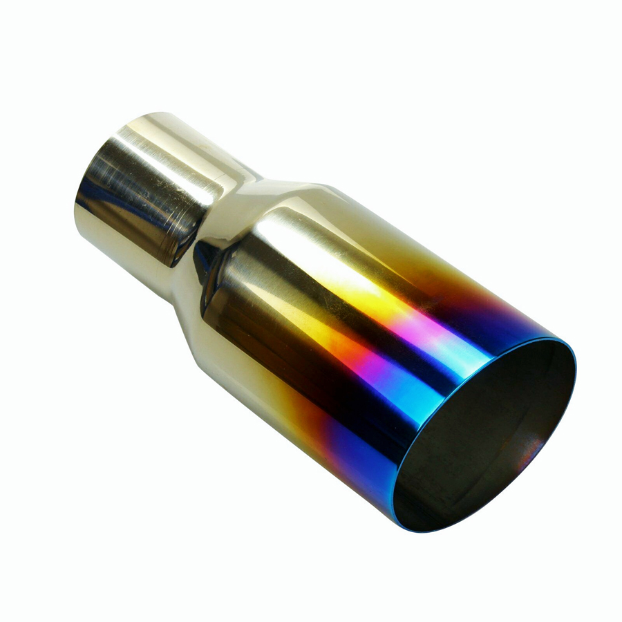2X Blue Burnt Exhaust Single Slant Cut Tip Polished Stainless 2.5 In 3.5 Out