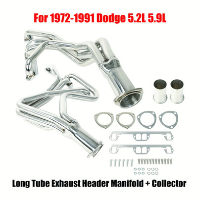 For 72-91 1972-1991 Dodge Pair 4-1 Long Tube Exhaust Header Manifold + Collector Dodge Headers